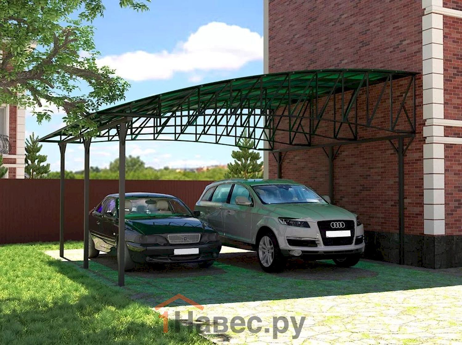 Полуарочный навес из поликарбоната к дому